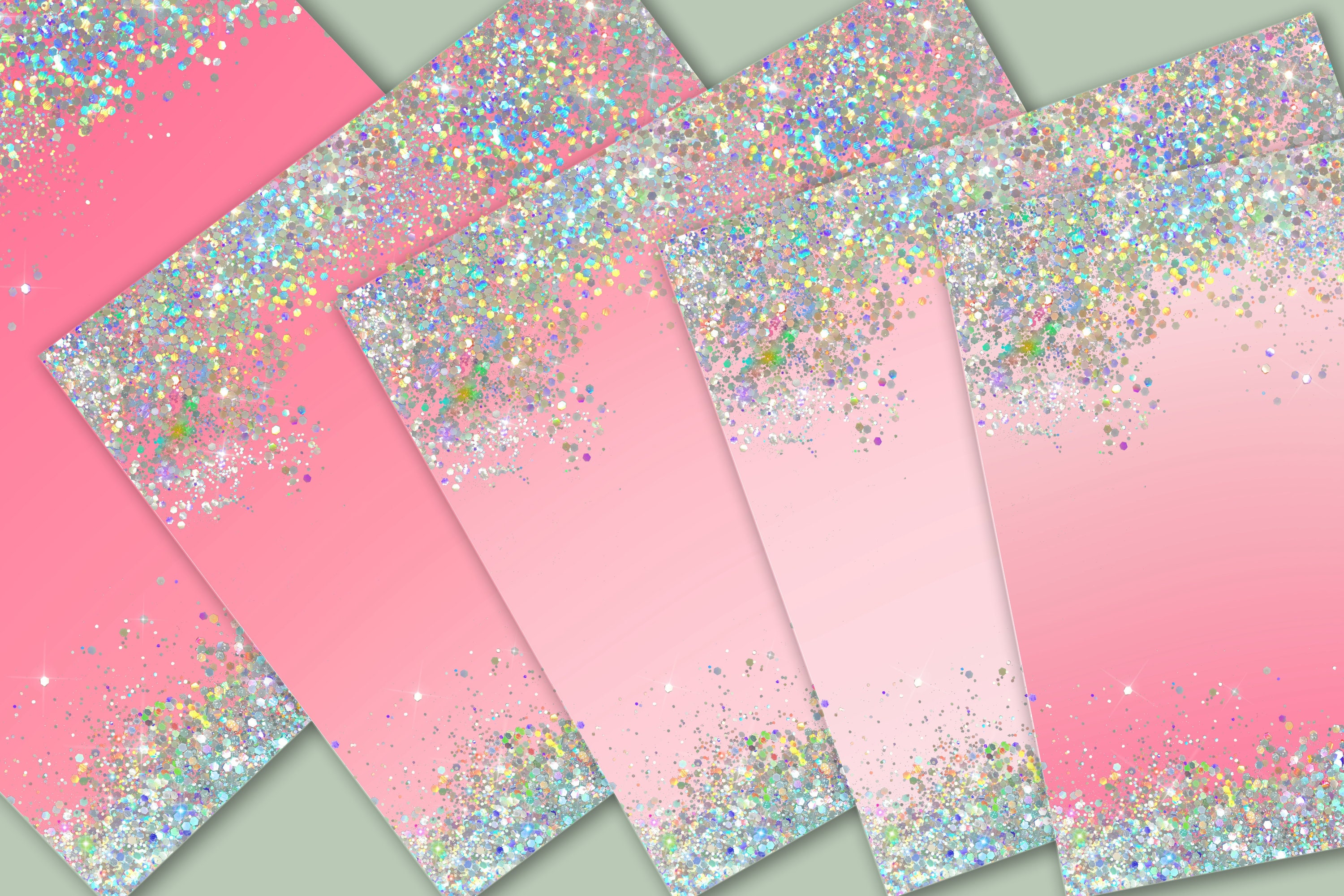 Pink Ombre Holographic Glitter Digital Paper, Iridescent Textures ...