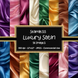 May include: A set of 56 seamless digital paper patterns featuring various colors of luxurious satin fabric. Each pattern is 12 inches by 12 inches and 300 dpi. The patterns are perfect for digital scrapbooking, card making, and other craft projects.
