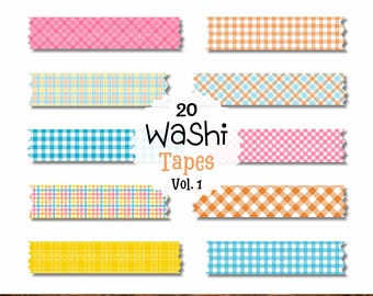 ClipArt di nastro adesivo Washi a quadri primaverili, grafica pastello per agenda (PNG, download digitale, Vol. 1)