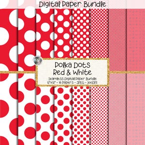 Polka Dot Digital Paper Pack, nahtlose rote Punkte, gepunkteter Hintergrund, Scrapbooking, Kreise, 12 "x 12"