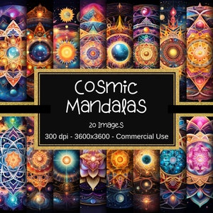 Carta digitale Mandala cosmica, Carta digitale Mandala colorata, Immagini Mandala, 20 disegni, 12"x 12", Uso commerciale, Mandala acquerello