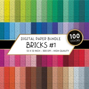 100 Bricks Digital Papers, Commercial, Brick Pattern Digital Papers, Realistic Brick, Scrapbooking Planner Papers, Distressed Look