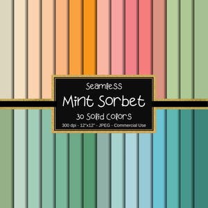 Mint Sorbet Digital Paper Pack, Solid Background, Base Digital Paper, Color Medley, Scrapbook Pages, 30 Colors, Soft Pastels, Sorbet Colors