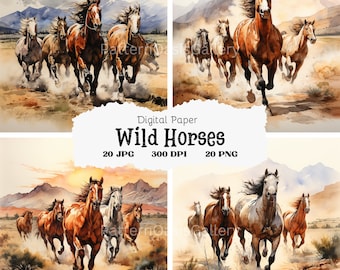 Watercolor Horse Clipart, Galloping Horses, JPG & PNG (Digital Print)