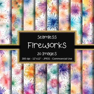 Watercolor Fireworks Seamless Digital Paper - Instant Download, Scrapbooking, Seamless Background, Commercial Use, Colorful Pattern