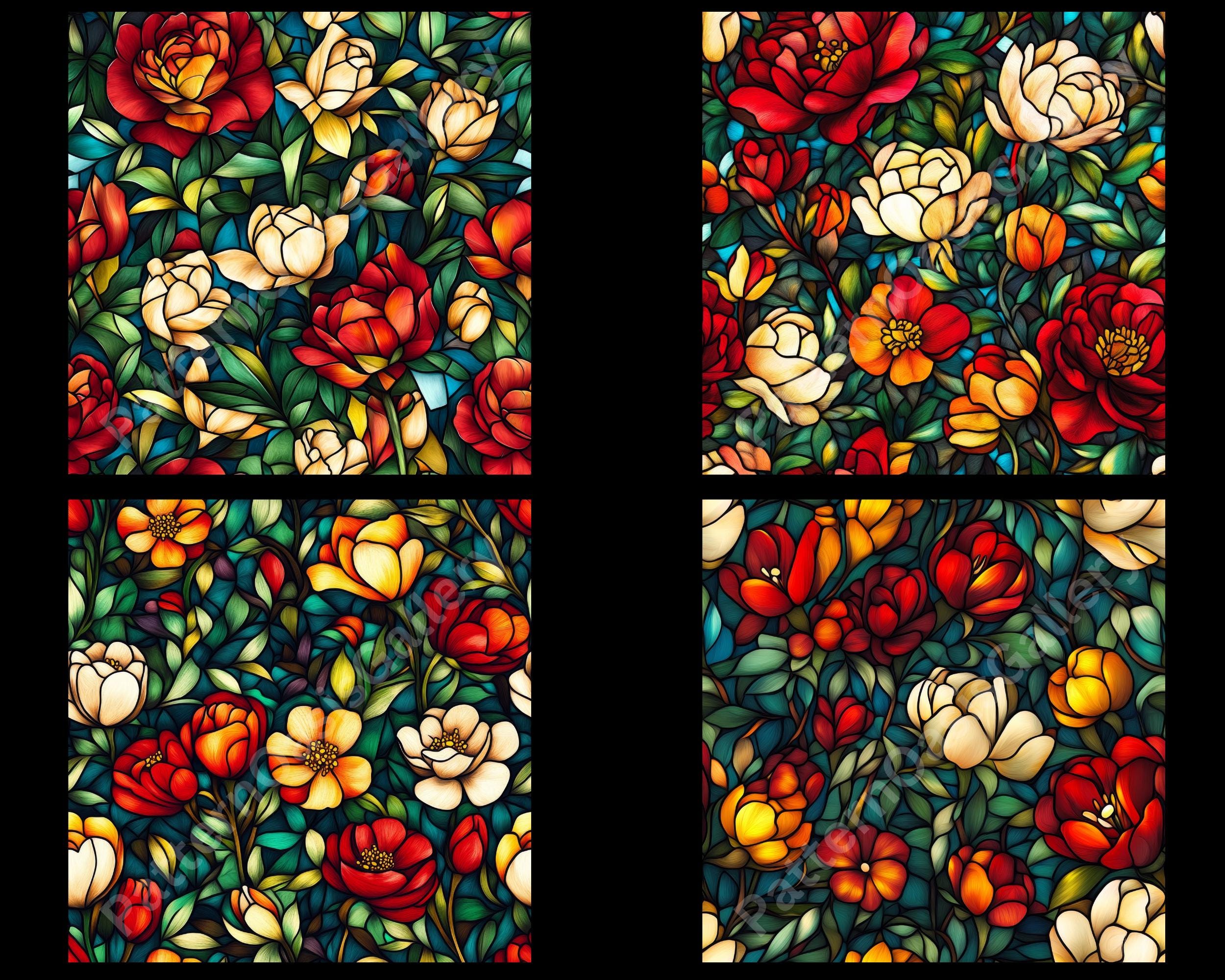 Stained Glass Flowers Seamless Digital Paper, Stained Glass Seamless ...
