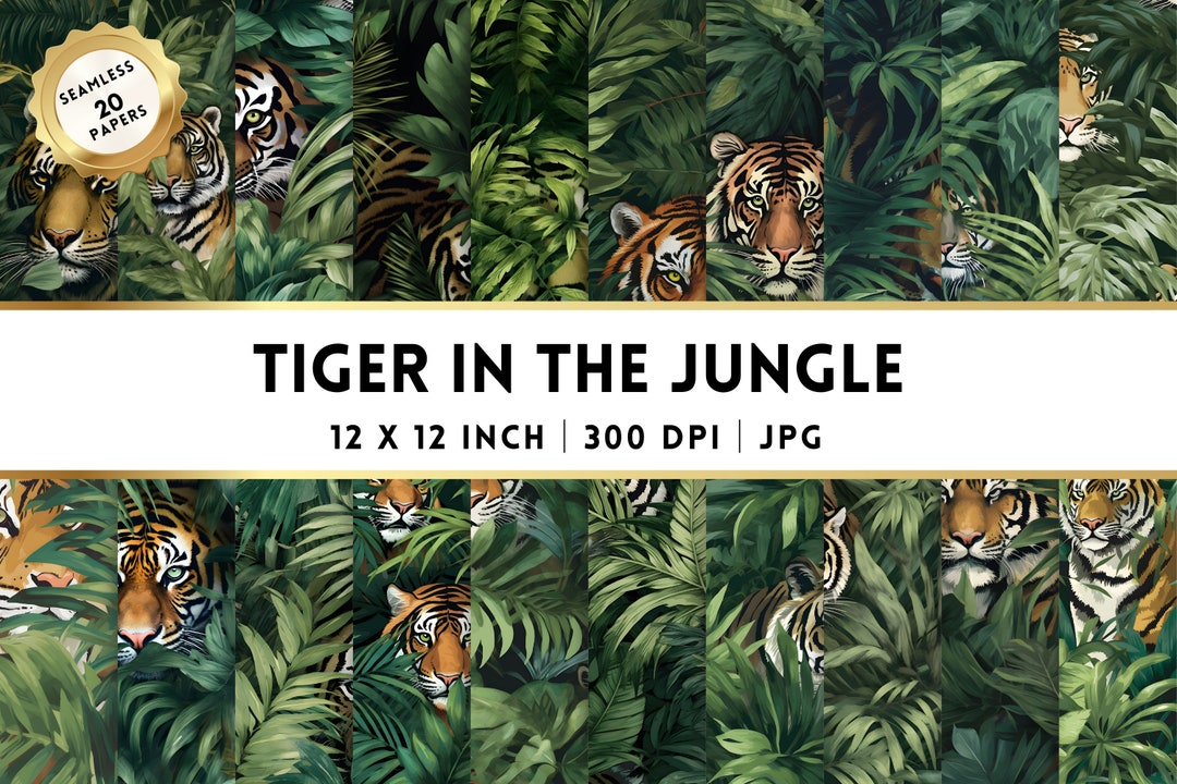 20 Tiger in the Jungle Digital Paper Patterns Scrapbooking, Jungle