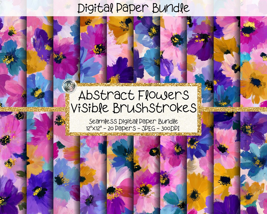 Abstract Flowers Digital Paper Pack, Seamless Expressive Floral ...