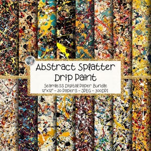 Abstrakt stänk digitalt papperspaket, sömlösa droppfärgstexturer, energiska expressionistiska bakgrunder (digital nedladdning)