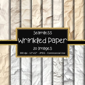 Papéis digitais sem costura de papel enrugado, padrões de papel vincado, 12 "x 12, 20 imagens, álbum de recortes digital, download instantâneo, fundo de papel