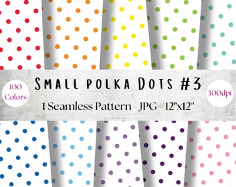 100 Seamless Small Polka Dot Papers, 100 Colors, 12" x 12", 300 DPI, Planner Paper, Commercial Use, Scrapbook Papers, Rainbow Paper