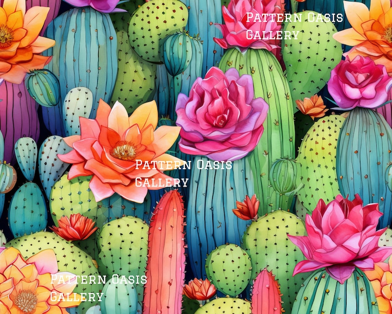 Design Pattern Cactus Cactus Delight Seamless Patterns, Watercolor Cactus Digital Paper, 12 ...