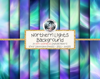 Papel digital de auroras boreales, fondos de auroras boreales, patrón de aurora boreal, 20 imágenes, 30,5 x 30,5 cm, degradado de color de aurora boreal