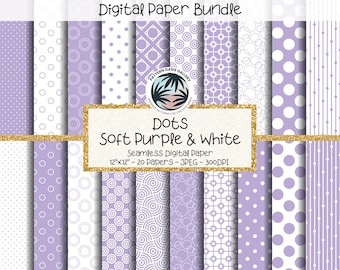 Lila & weiße Tupfen-Digital-Papier-Bundle, 12 "x 12" nahtlose digitale Scrapbooking-Hintergründe