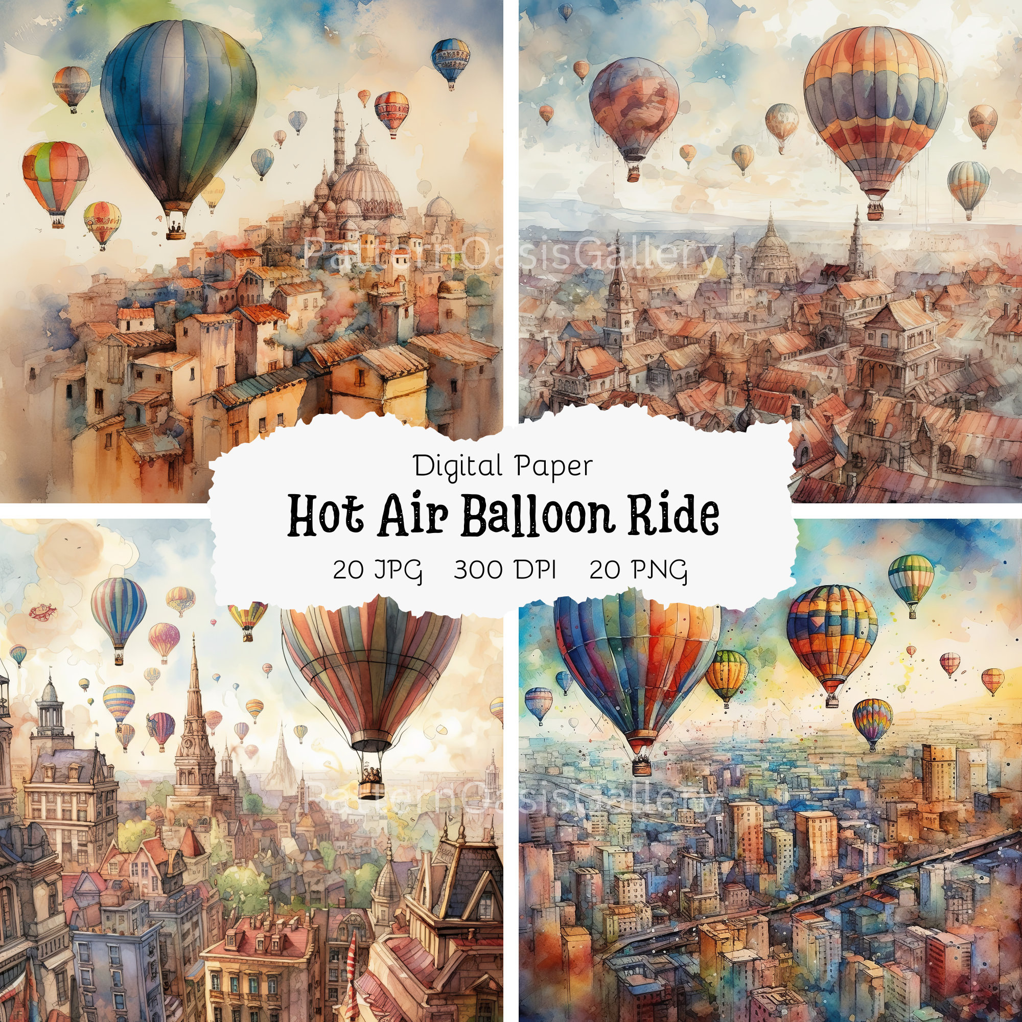 20 Hot Air Balloons Clipart, Balloon Ride, Watercolor Balloons ...