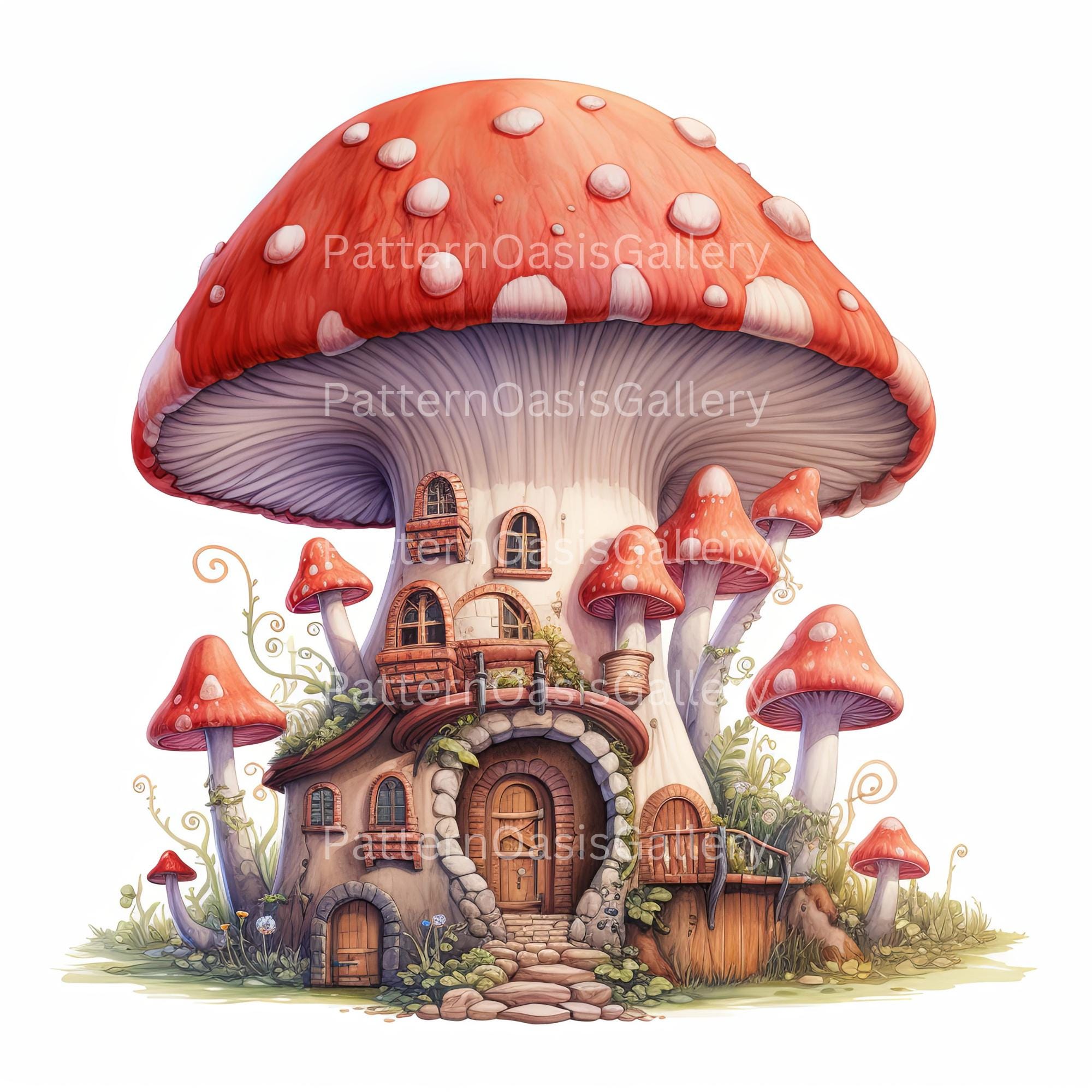 Watercolor Mushroom House Clipart, Fairy Tale Illustration (jpgs) - Etsy