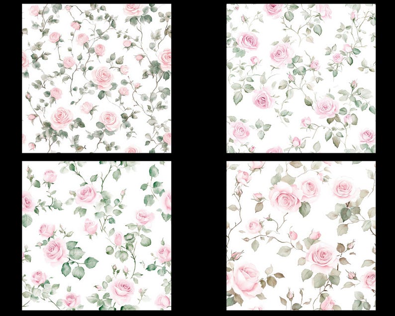 Vintage Pink Rose Seamless Digital Paper, Pink Watercolor Roses ...