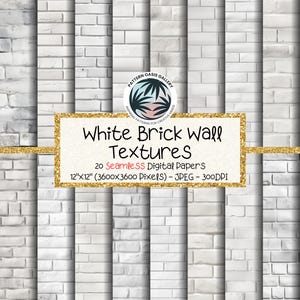 White Brick Seamless Digital Papers, White Brick Textures, Rustic Brick Wall, 12"x12", 20 Images, Commercial Use, Scrapbook Paper
