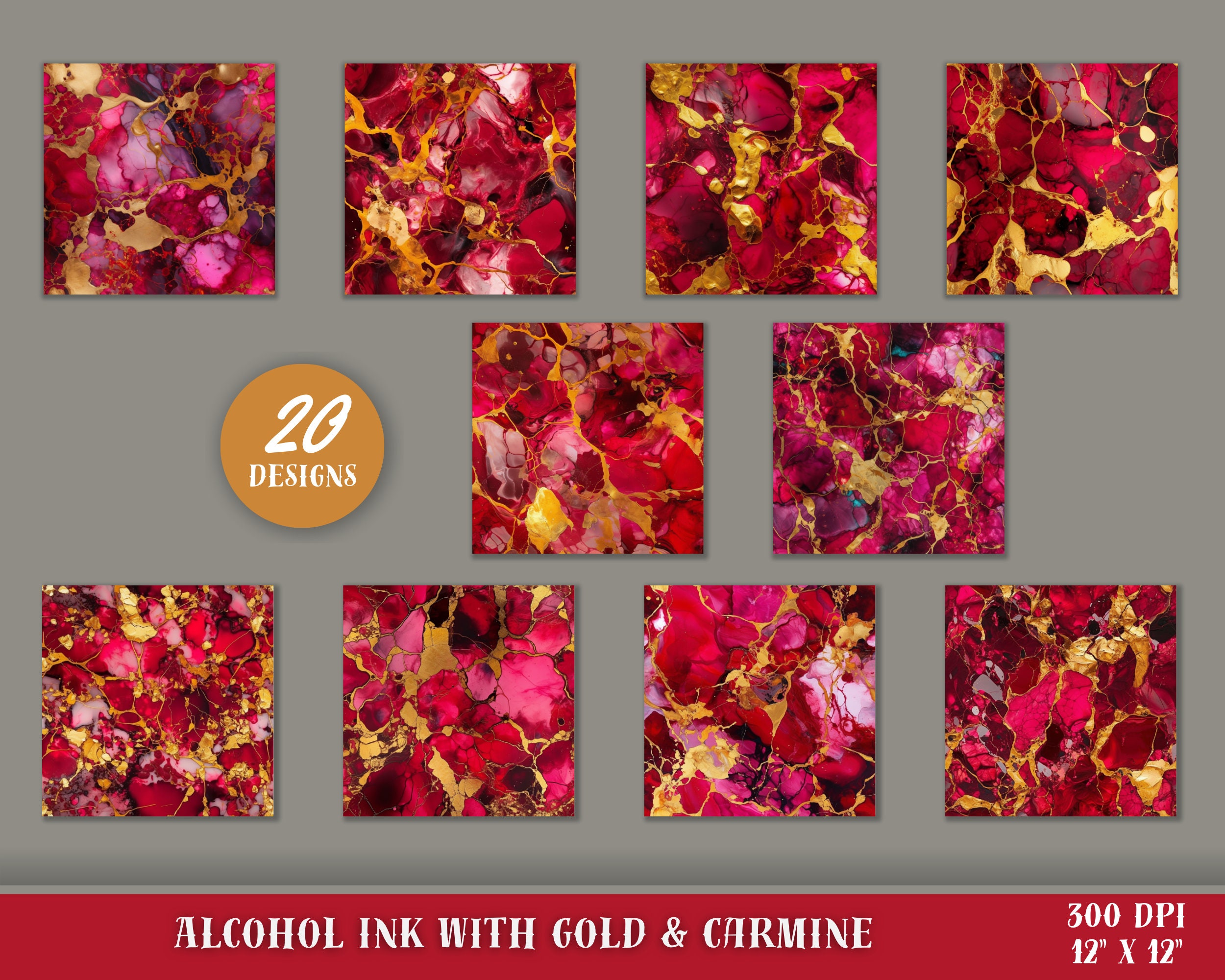 Carmine and Gold Alcohol Ink Seamless Digital Paper, Alcohol Ink ...