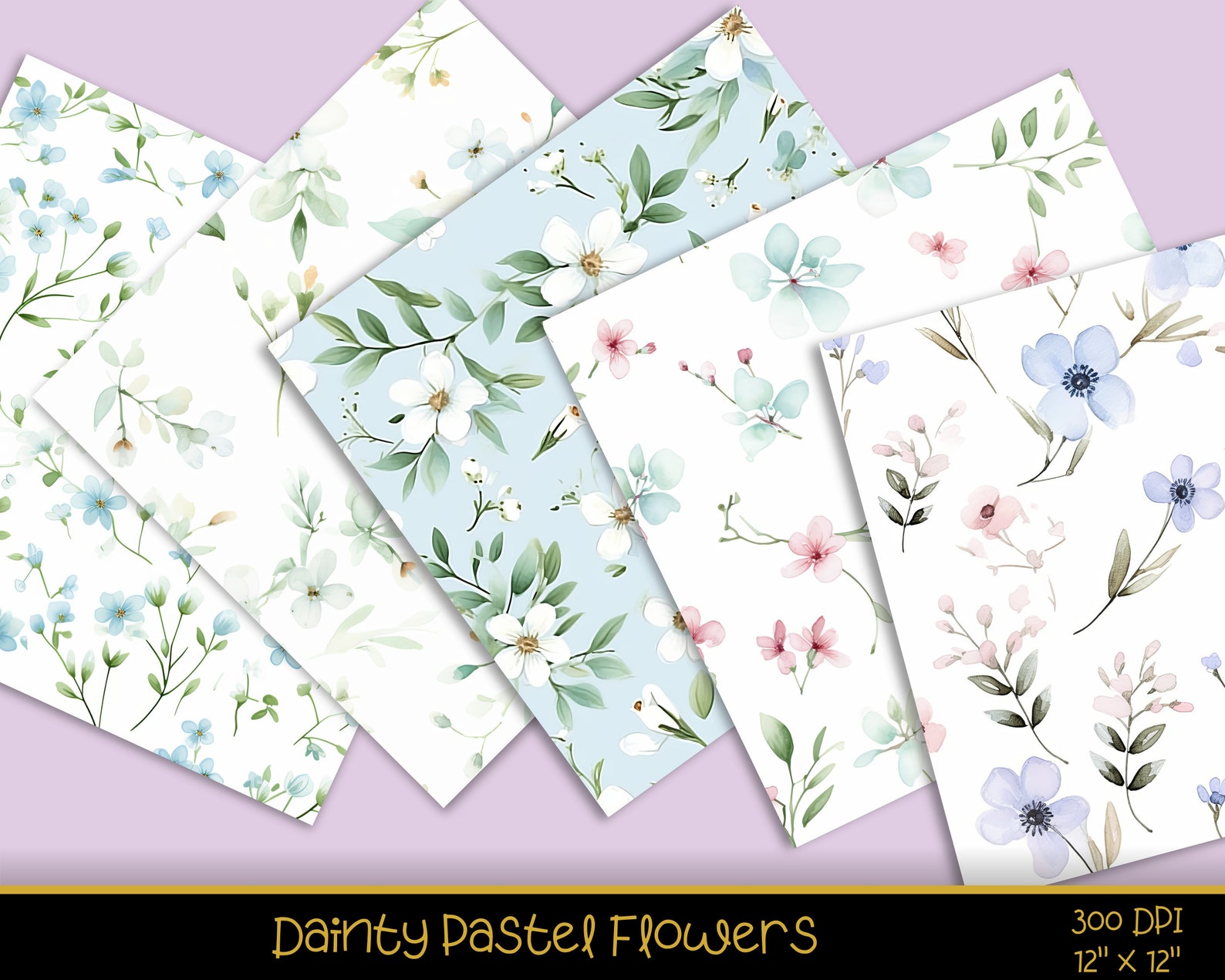Dainty Pastel Flowers Seamless Digital Papers, Floral Watercolor ...