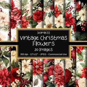 Carta digitale senza soluzione di continuità con fiori di Natale vintage ad acquerello, motivi floreali natalizi senza soluzione di continuità, 12"x12", 20 motivi, fiori di Natale