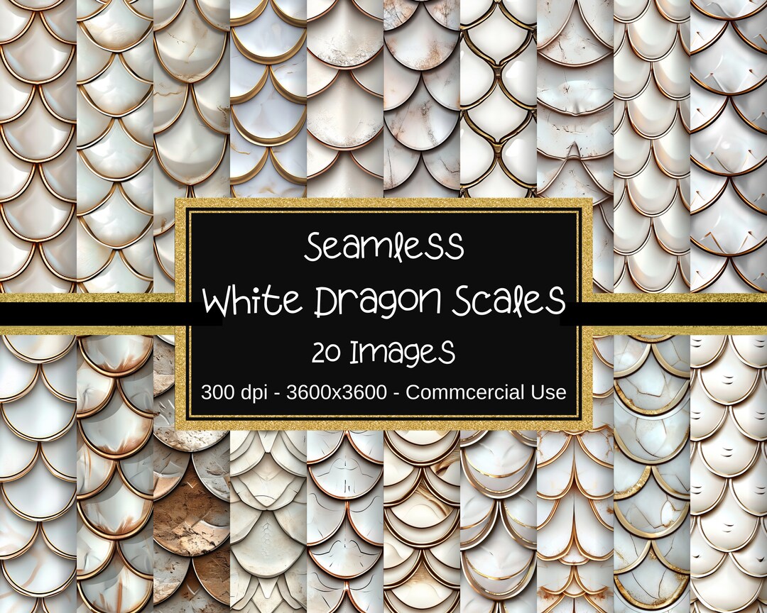 Dragon Scales Seamless Digital Paper, White Bronze Dragon Scales