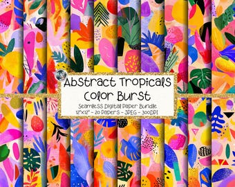 Abstract Tropical Digital Paper Bundle, Seamless Colorful Botanical Patterns (Digital Download)