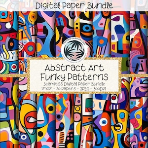 ファンキーな抽象アート、シームレスなデジタルペーパーセット（デジタルダウンロード）