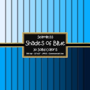 Shades of Blue Solid Color Digital Paper Pack, Solid Background, Base Digital Paper, Color Medley, Scrapbook Pages, 30 Colors, Blue Hues