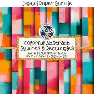 Papeles digitales sin costuras con rectángulos y cuadrados, patrón abstracto de rectángulos, patrón geométrico, 20 diseños, 30 x 30 cm, cuadrados coloridos
