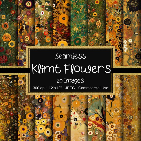 Gustav Klimt Flower Digital Paper Seamless Saturated Flowers ...