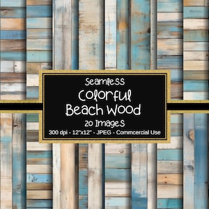 Texture senza soluzione di continuità in legno da spiaggia colorato, carta digitale, sfondo digitale in legno rustico, 20 design, 12"x12", sfondo in assi di legno, stampabile