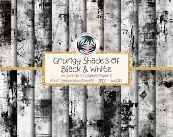 Seamless Grungy Shades of Black & White, Digital Paper, Distressed Textures, Grunge Backgrounds, Scrapbooking, Instant Download, Printable