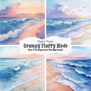 Grumpy Wave Seascape Watercolor Clipart Bundle, Beach Ocean Jpgs (digital Download ...