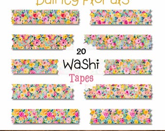 Clipart de cinta washi digital, flores delicadas, cinta washi para agenda digital, Goodnotes, PNG, cinta para agenda, set de clipart de cinta washi, flores
