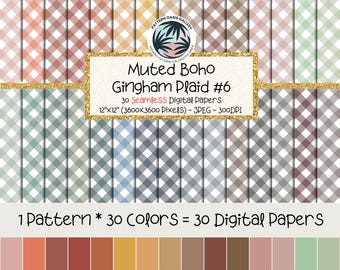 Muted Boho Gingham Digital Paper Bundle, Seamless Plaid Pattern (Digital Download)
