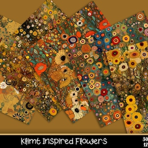 Gustav Klimt Inspired Flowers Seamless Pattern, Flowers Klimt Digital ...