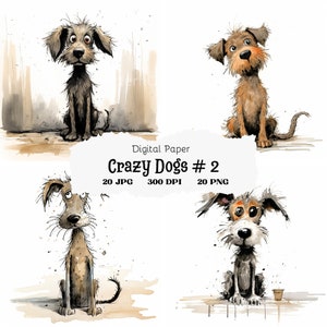 20 Crazy Dogs Clipart Vol. 2, Dog Clipart, Funny Quirky Crazy Dog, Printable Watercolor Clipart, High Quality JPGs, #99