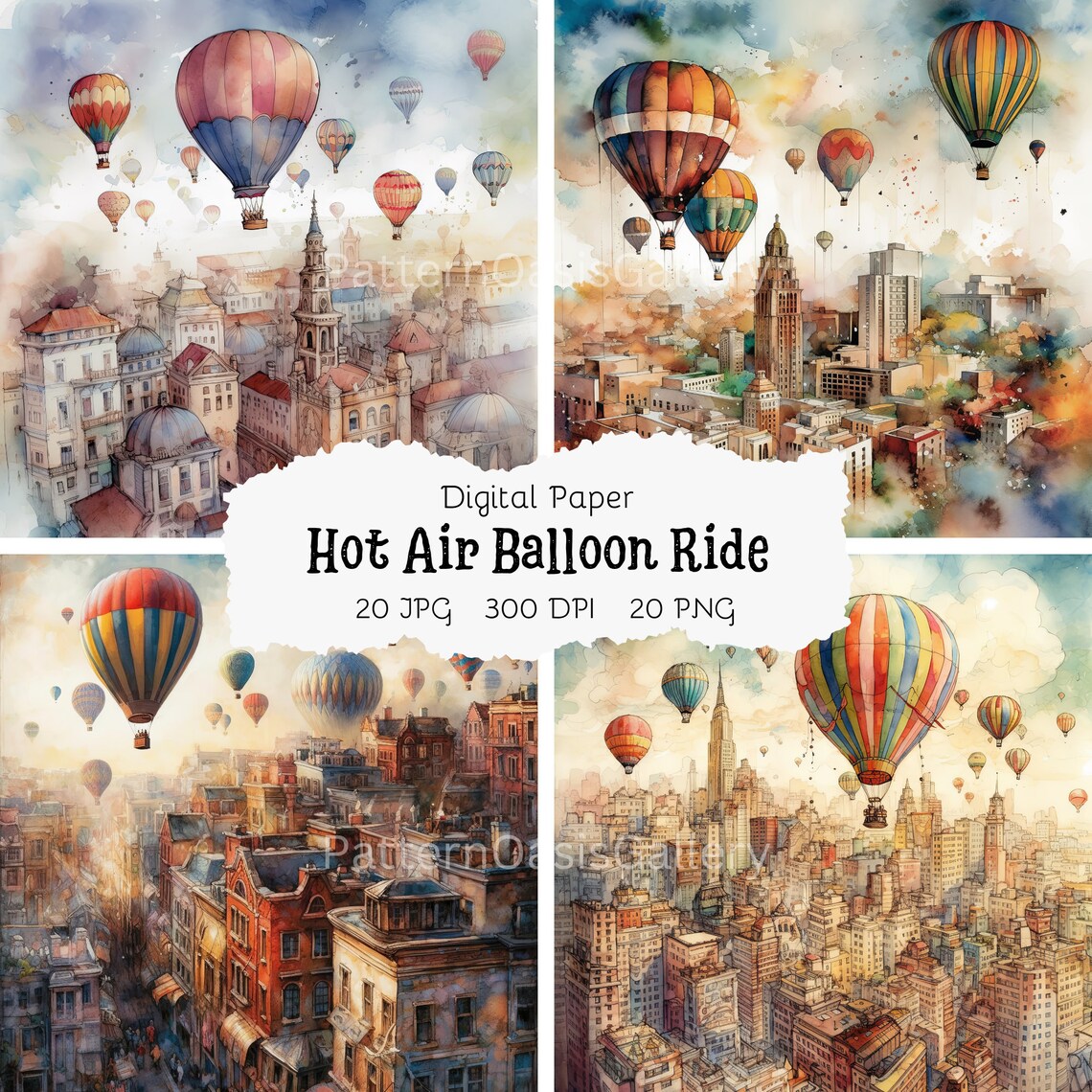 20 Hot Air Balloons Clipart, Balloon Ride, Watercolor Balloons ...