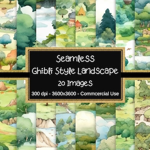 Studio Ghibli Style Seamless Background Patterns, Landscapes, Printable Digital Paper, Scrapbook Paper, Dreamy Backgrounds, Commercial Use