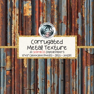 Corrugated Metal Seamless Pattern, Rusty Metal Seamless Digital Paper, 12"x12", 20 Images, Commercial Use, Distressed Metal Texture