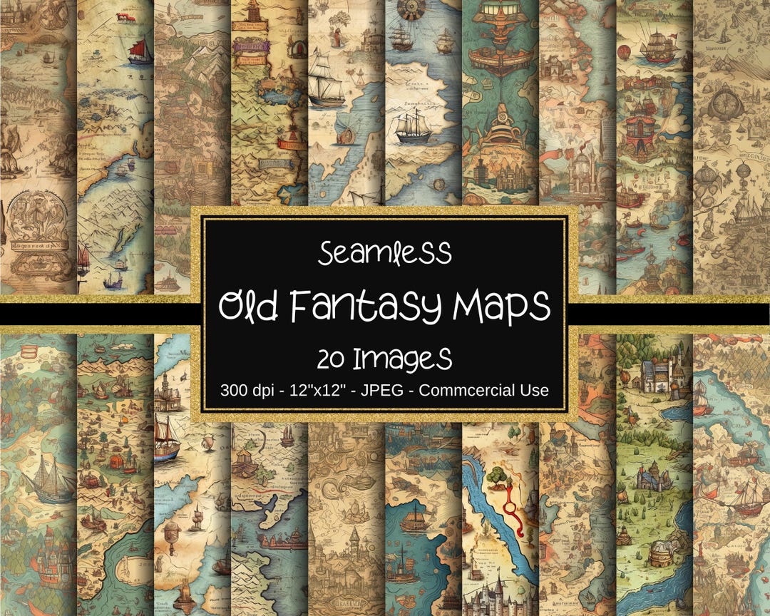 Map Printable Project Fantasy Maps Seamless Patterns - 20 Old World Map Designs, 12