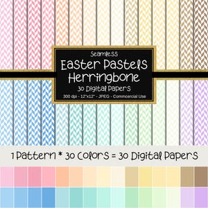 Può includere: Un set di carte digitali con motivo a spina di pesce in colori pastello. L'immagine presenta 30 carte digitali di 30,48 cm x 30,48 cm, perfette per progetti creativi. Il testo recita "Easter Pastels Herringbone".