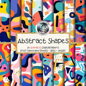 Papel digital sem costura com formas abstratas, padrões geométricos sem costura, 30 x 30 cm, 20 imagens, uso comercial, abstrato pós-moderno