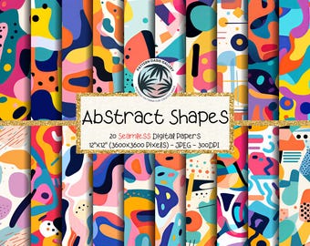 Abstract Shapes Seamless Digital Paper, Geometric Shapes Seamless Patterns, 12"x12", 20 Images, Commercial Use, Abstract Postmodern