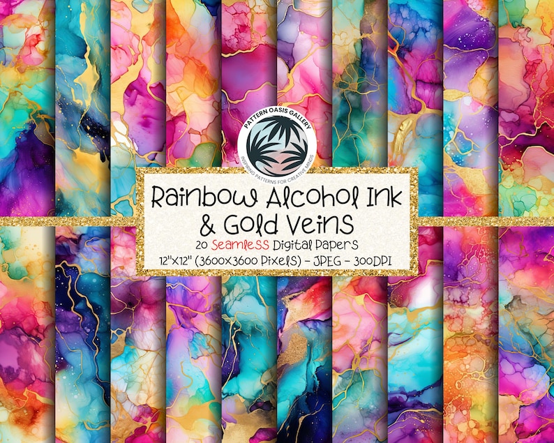 Alcohol Ink SEAMLESS Rainbow Patterns, Alcohol Ink Digital Paper, 20 ...