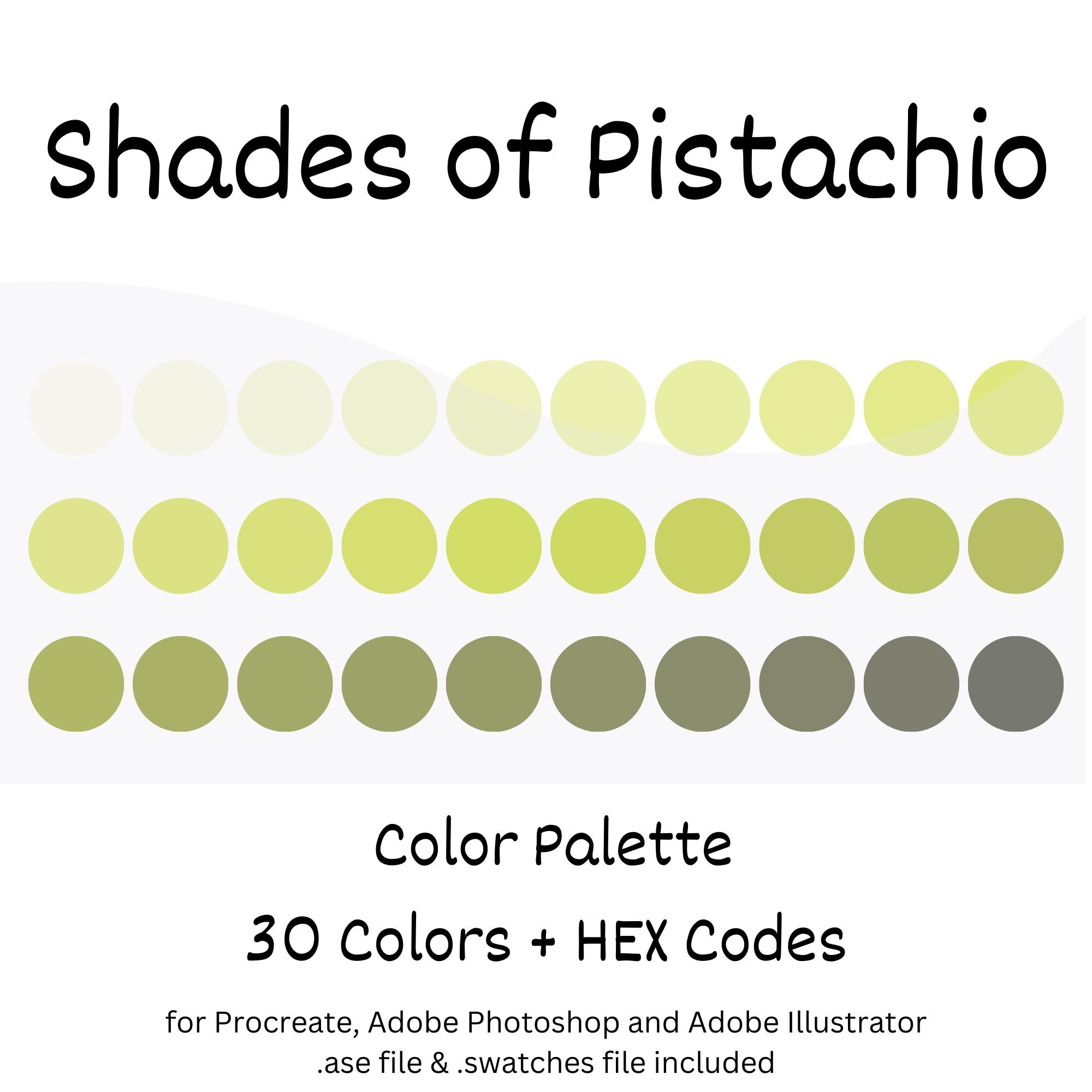 Gamas de pistacho Paleta de colores digital para Procreate, Photoshop e Illustrator | 30 muestras HEX