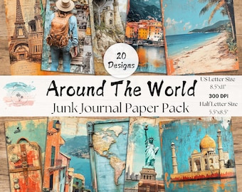 Vintage Travel Junk Journal Pages, Distressed Ephemera (Digital Download)