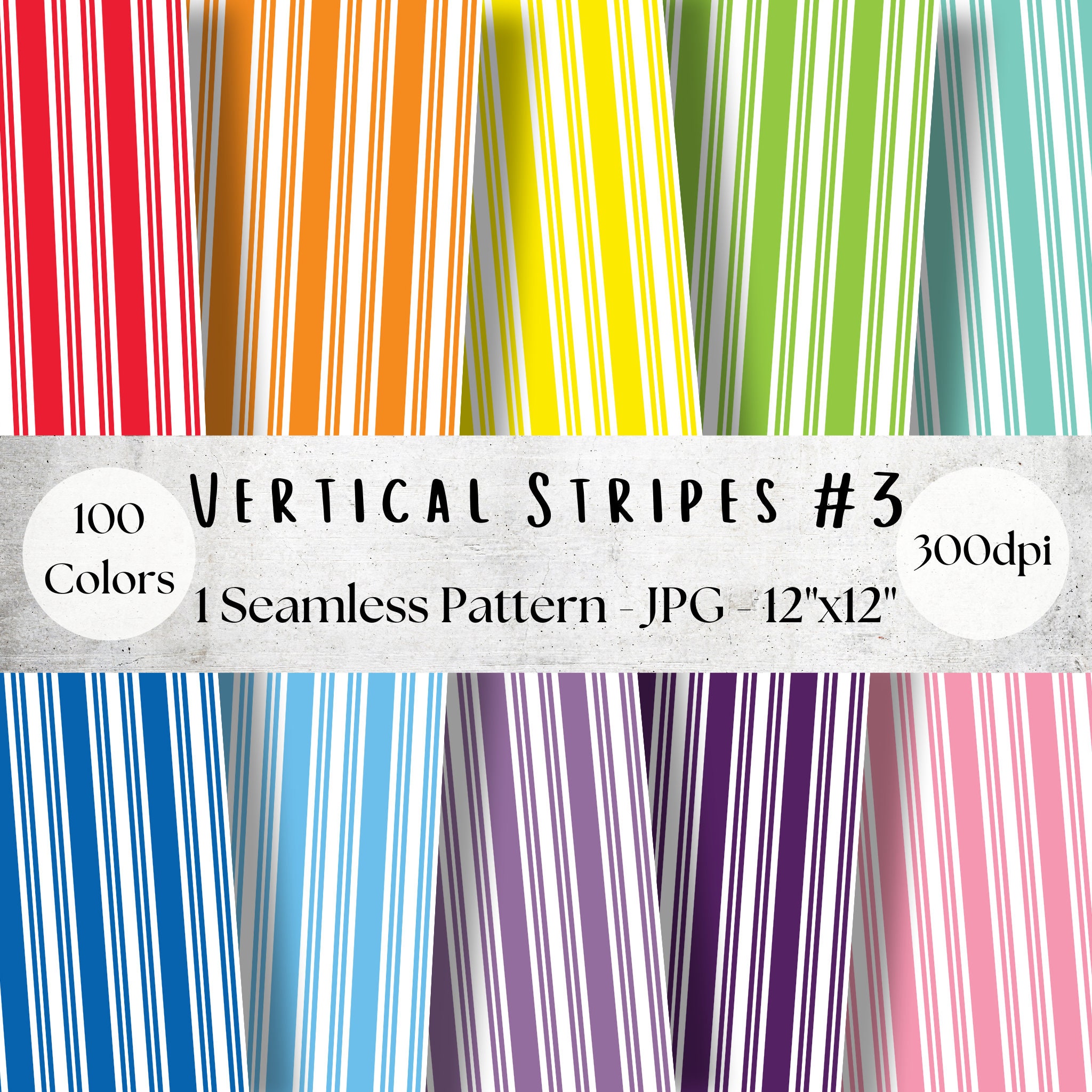 100 Colors Vertical Stripes Digital Paper, Seamless Colorful Striped ...
