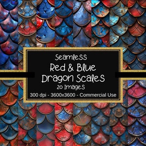 Dragon Scales Seamless Digital Paper, Blue and Red Bronze Dragon Scales, Dragon Scale Textures, Mermaid Scale Patterns